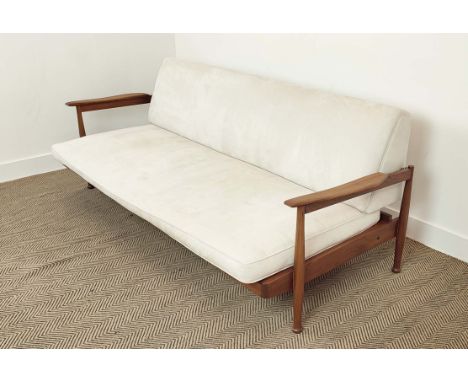 SOFA, vintage 20th century with a tilting back exposing hidden storage, 205cm W x 81cm D. 
