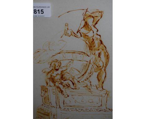 Sepia ink sketch, study of a classical statue, unsigned, 8.75ins x 6.5ins, oak framed 