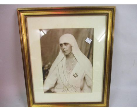 Large format half length portrait photograph of H.M. Marie of Romania by Julietta with photographer's credit, signed by the s