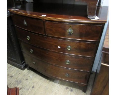 19th Century mahogany bow front chest, the reeded top above two short and three long graduated drawers with octagonal brass h