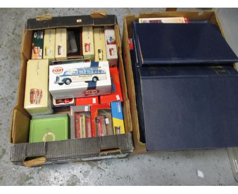 Box containing a collection of various buses, coaches, trams etc. by Corgi, Dinky and others, in original boxes and a quantit