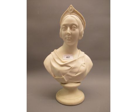 Worcester Kerr and Co. Parian bust of Queen Victoria after a model by E.J. Jones, stamp and printed mark verso, 13.75ins high