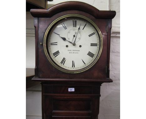 19th Century mahogany longcase clock, the circular enamel dial with Roman numerals and subsidiary seconds, inscribed Neill Br