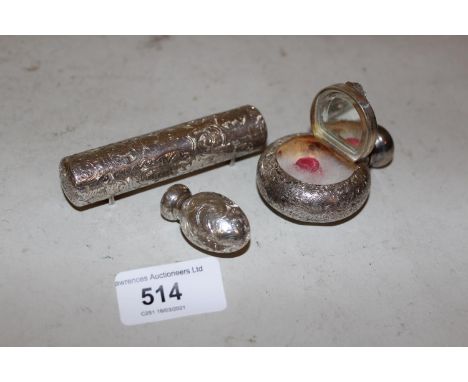 Victorian Birmingham silver combination perfume bottle / powder compact with hinged lid enclosing the original stopper, the h