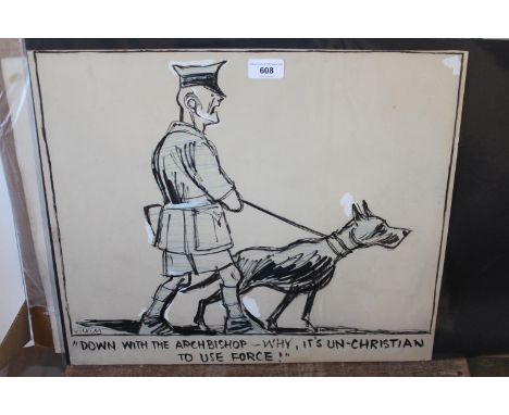 Vicky (Victor Weisz), pen and crayon cartoon on board, ' Down with the Archbishop - Why, Its Un-Christian to Use Force! ', th