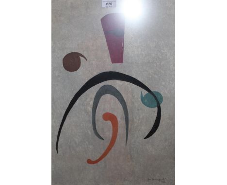 Gen Yamaguchi, woodcut print in colours, abstract composition, 23ins x 16.5ins, signed in pencil and dated 1966The edge of th