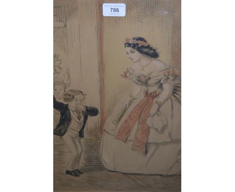 John Leech, coloured lithograph ' None But the Brave Deserve the Fair ', 15.5ins x 13.5ins, framed 
