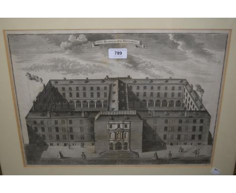 Framed antique black and white engraving - Guys Hospital, together with another featuring a portrait of Robert John Thornton,