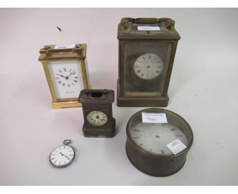 Small brass cased carriage clock with single train movement by Mappin and Webb, a large brass carriage clock case, drum clock