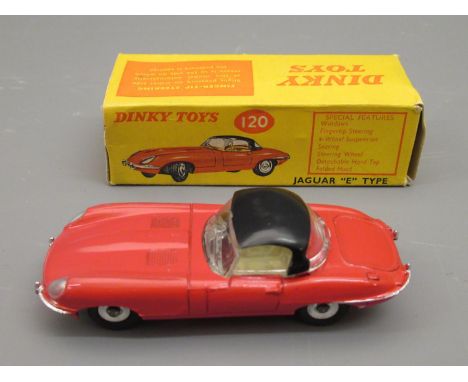 Dinky No. 120 boxed Jaguar E-type die-cast metal model car 