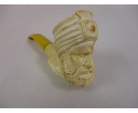 Carved Meerschaum pipe in the form of a Turk's head, 5.5ins long overall 