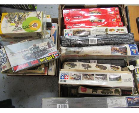 Quantity of boxed scale models of tanks and other military vehicles, together with troops and battleshipsMost are 1/72 scale 