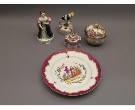 Late 19th Century Capo di Monte lozenge shaped box and cover with typical relief work decoration, 4.25ins wide (rim chip to l