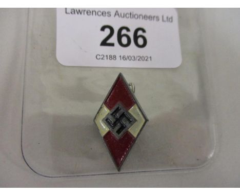 Third Reich Hitler Youth Membership badge with maker's stamp 