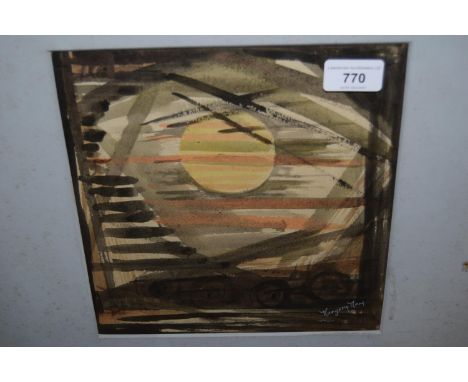 Marjorie May, watercolour, abstract composition, 9.25ins x 9ins, Limited Edition lino cut print ' Live ', indistinctly signed