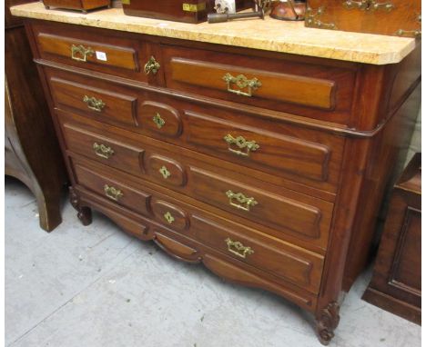 19th Century French rosewood commode chest, the Sienna marble top above two short and three long drawers with brass handles a