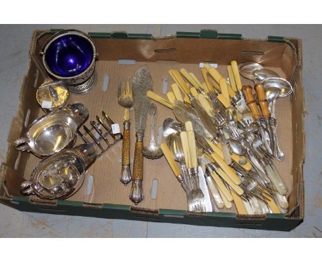 Pair of plated fish servers with silver mounts, miscellaneous other plated flatware, bonbon dish, pair of sauce boats and sun
