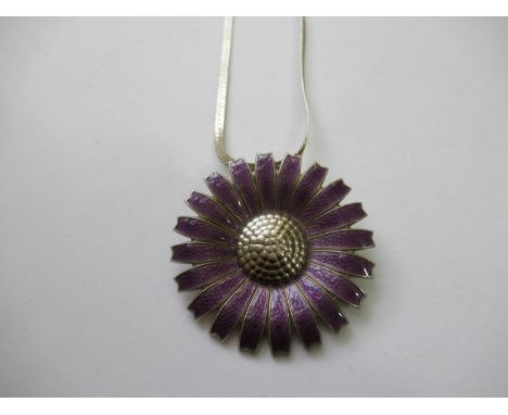 Georg Jensen, silver and mauve enamel decorated daisy pendant / broochNo damage to the enamel on the brooch.No other damage o
