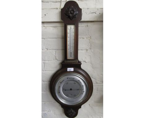 Mid 20th Century oak aneroid barometer thermometer 