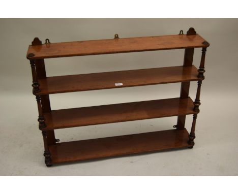 19th Century mahogany four shelf wall bracket with baluster turned uprights, 27ins x 36ins 