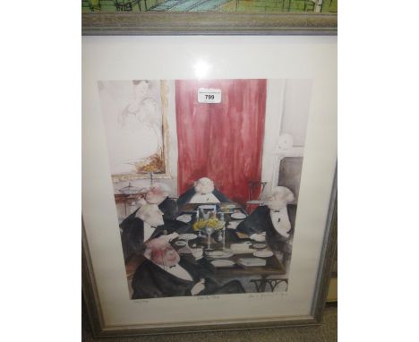Sue Macartney-Snape, artist signed Limited Edition colour print, ' Pass the Port ', 18ins x 14ins, framed 
