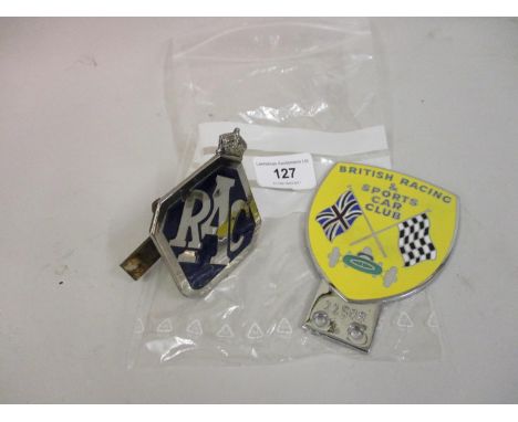 British Racing and Sports Car Club enamel car badge together with an R.A.C. chrome and enamel car badge 