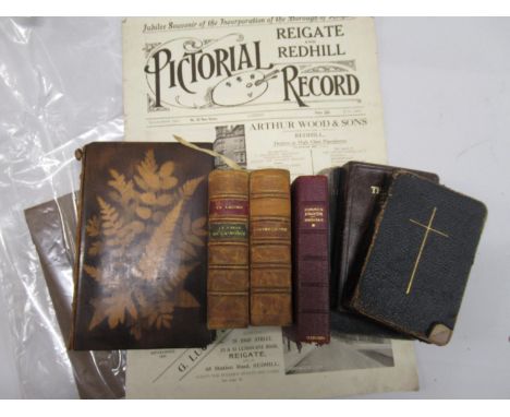 Small 19th Century volume with fern ware bindings, ' Wordsworth's Poetical Works ', two miniature French language volumes, pa