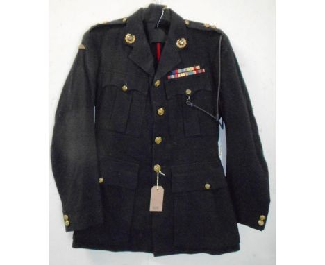 British Navy dress uniform jacket with Gieves of London interior pocket label "L/10/46 18/2004 R H W Kirby Pt" having brass R