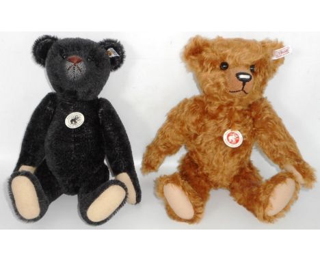 Steiff Bear. (2) 036118 Classic teddy 35, red-brown.; 408564 teddy 35, black Replica. Both boxed as new. 