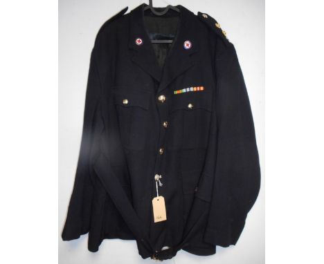 St Andrews Ambulance Corps dress uniform jacket with Gaunt of London buttons, enamel collar badges and medal ribbons for WWII