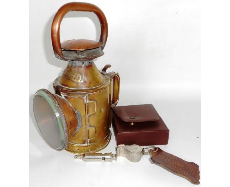 Railwayana. Brass railway lamp with rotating coloured lenses. Engraved brass plate 'T. Griffiths' 29cm high. Also A B.R. (M) 