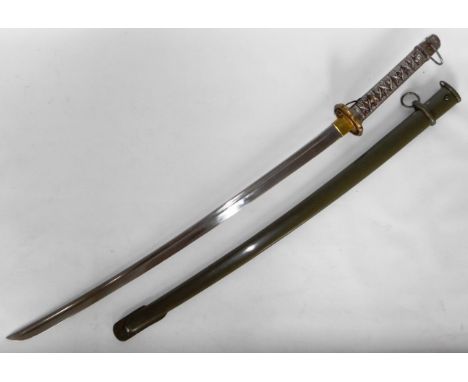 WW II type Japanese N.C.O.'s sword. In green scabbard.