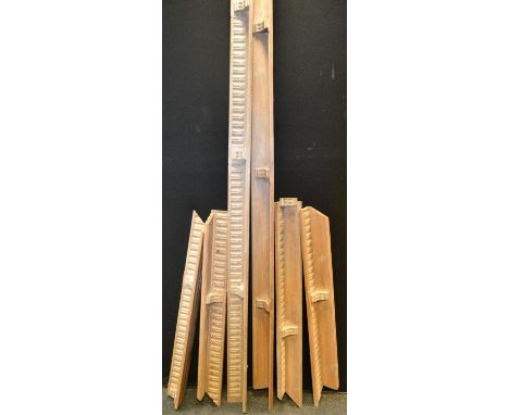 Architectural Salvage - limed effect coving fluted, in six sections, approx 110cm 108cm 108cm, 114cm,  233cm,  274cm long 