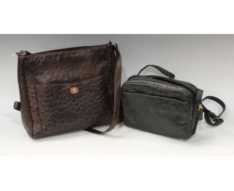 Luxury Fashion - an Italian brown ostrich skin lady's handbag, 31cm wide; another, black, 23cm wide, (2) 