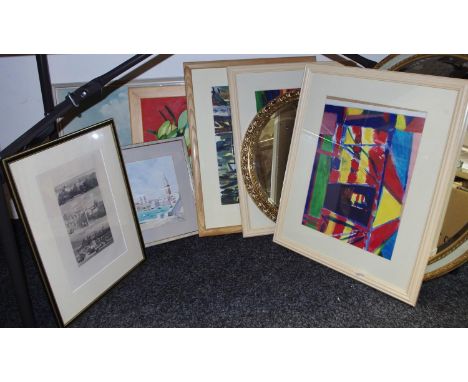 Pictures and Prints - John Winter, Porthleven Harbour, oil on canvas; another, Lilies, oil on board; two John Winter limited 