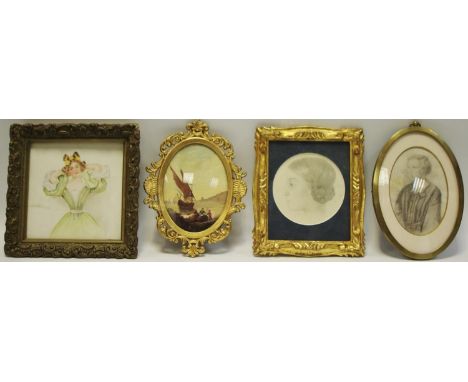 English School (mid 19th century), a portrait miniature, Hon Mrs Richard Boyle (Eleanor Vere), pencil, 8.5cm diam;  English S
