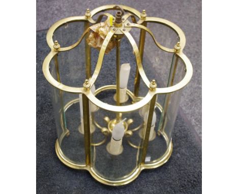 A 20th century brass and glass shaped circular six  light ceiling lantern, 53cm high 