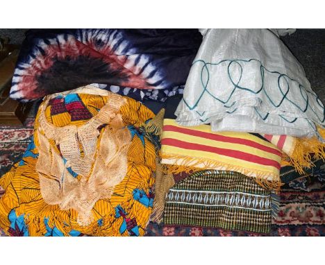 Tribal Costume - a Nigerian vibrantly coloured traditional blouse dress, others Ciciri tie died top;  blue spotted pant suit,