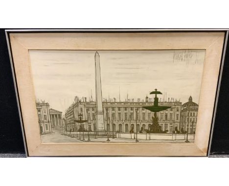Bernard Buffet, after, Architectural Street scene, monotone print, 47cm x 76cm 