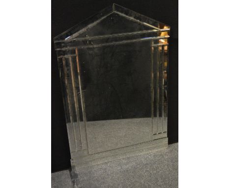 A contemporary ' architectural' classical  bevelled glass mirror,  pointed arched frieze, 116cm high, 80cm wide 