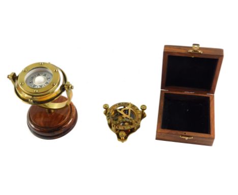 Nautical interest. A cased brass sextant and a gimbal compass. (2) 