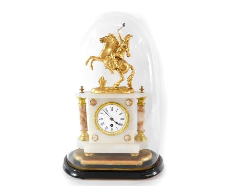 A French late 19thC onyx and gilt metal mantel clock, with Roman numeric dial with chapter ring and gilt surround, thirty hou