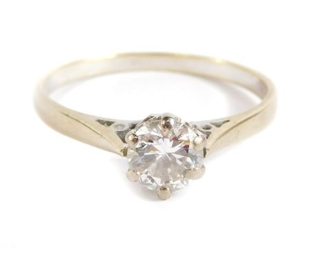 An 18ct white gold diamond solitaire ring, with round brilliant cut diamond approx 0.30cts, in six claw setting, with pierced