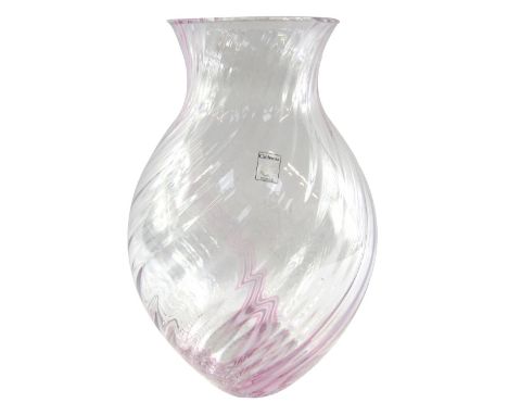 A Caithness spiral fluted cut glass vase, with pale pink trailed detailing, bears label, 29cm high.  