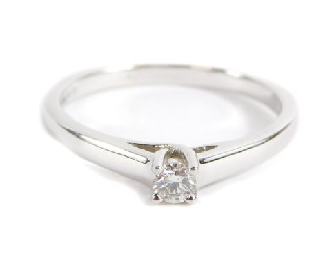 A 9ct white gold diamond solitaire ring, with round brilliant cut diamond approx 0.15cts, in four claw basket setting, ring s