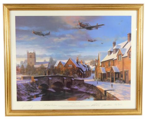After Nicholas Trudgian.  Warm Winter's Welcome, limited edition signed print, four signatures in pencil to margin no. 79/500
