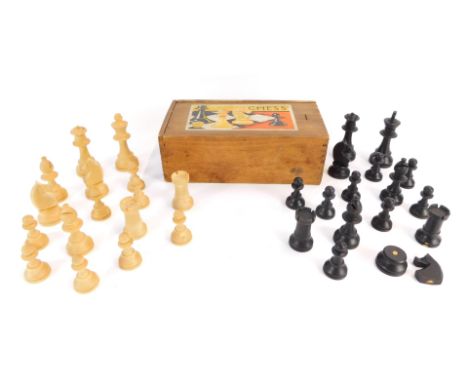 A Staunton type wooden chess set, boxed, with a K&amp;C Ltd transfer to the lid. 