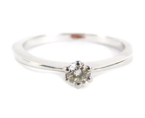 A 9ct white gold diamond solitaire ring, set with round brilliant cut diamond approx 0.15cts, in six claw setting, ring size 