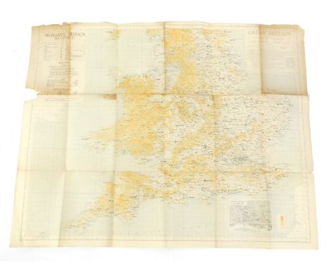 A Monastic Britain South Sheet coloured map, published by the Ordnance Survey 1950. 