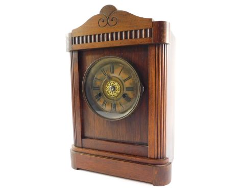 A 19thC mahogany cased mantel clock, Hamburg America Clock Co, the faux tortoiseshell dial with brass chapter ring bearing Ro